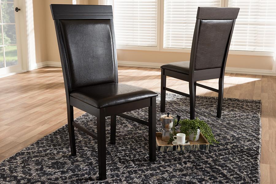 Baxton Studio Thea Modern and Contemporary Dark Brown Faux Leather Upholstered Dining Chair (Set of 2)