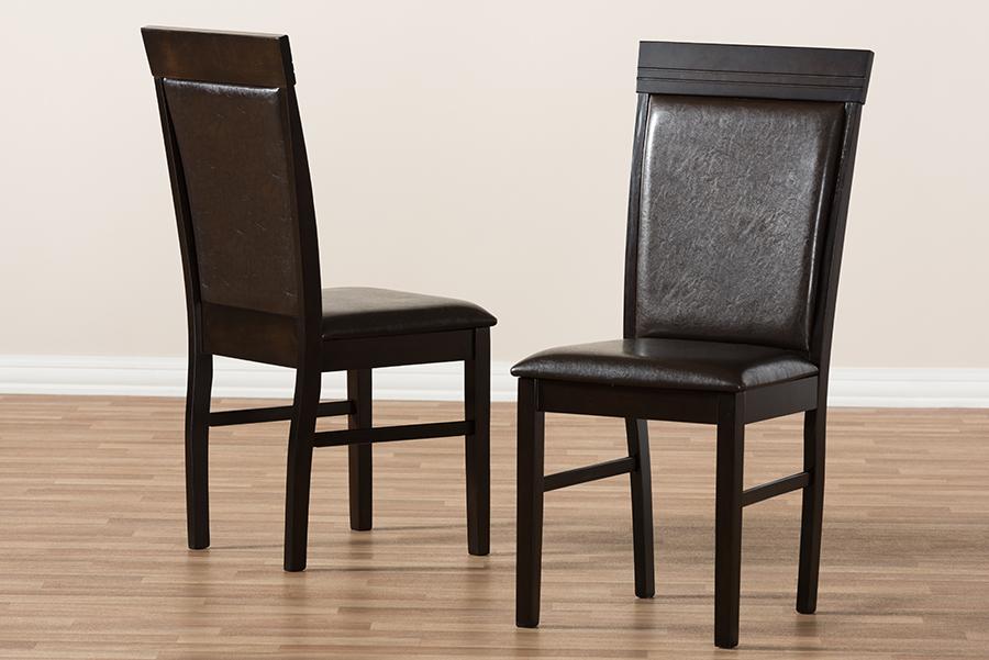 Baxton Studio Thea Modern and Contemporary Dark Brown Faux Leather Upholstered Dining Chair (Set of 2)