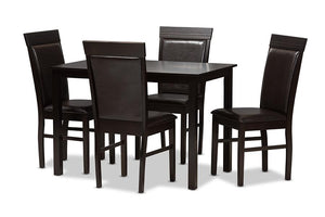 Baxton Studio Thea Modern and Contemporary Dark Brown Faux Leather Upholstered 5-Piece Dining Set