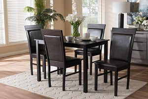 Baxton Studio Thea Modern and Contemporary Dark Brown Faux Leather Upholstered 5-Piece Dining Set