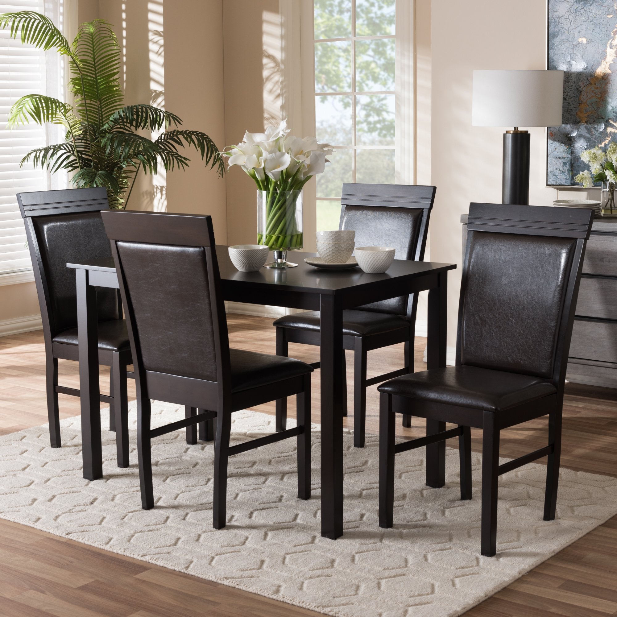 Baxton Studio Thea Modern and Contemporary Dark Brown Faux Leather Upholstered 5-Piece Dining Set