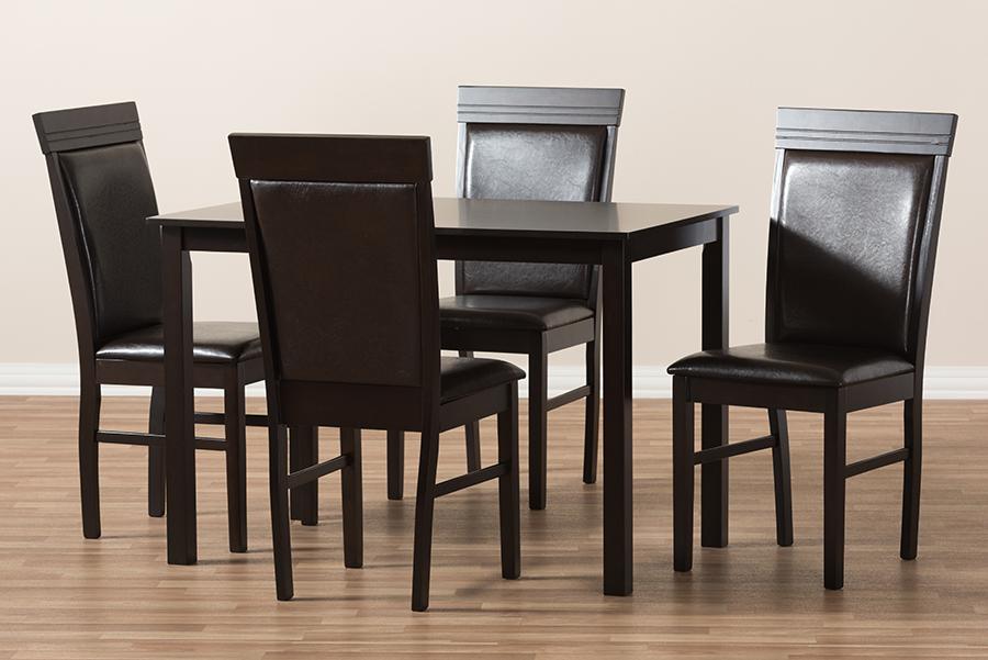 Baxton Studio Thea Modern and Contemporary Dark Brown Faux Leather Upholstered 5-Piece Dining Set