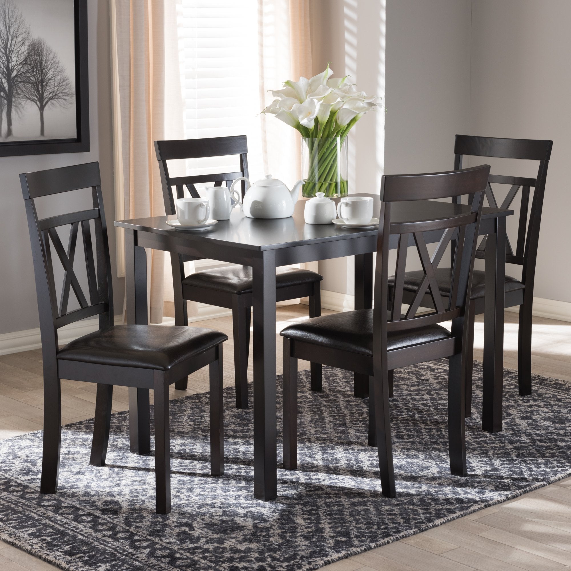 Baxton Studio Rosie Modern and Contemporary Dark Brown Faux Leather Upholstered 5-Piece Dining Set