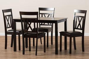 Baxton Studio Rosie Modern and Contemporary Dark Brown Faux Leather Upholstered 5-Piece Dining Set