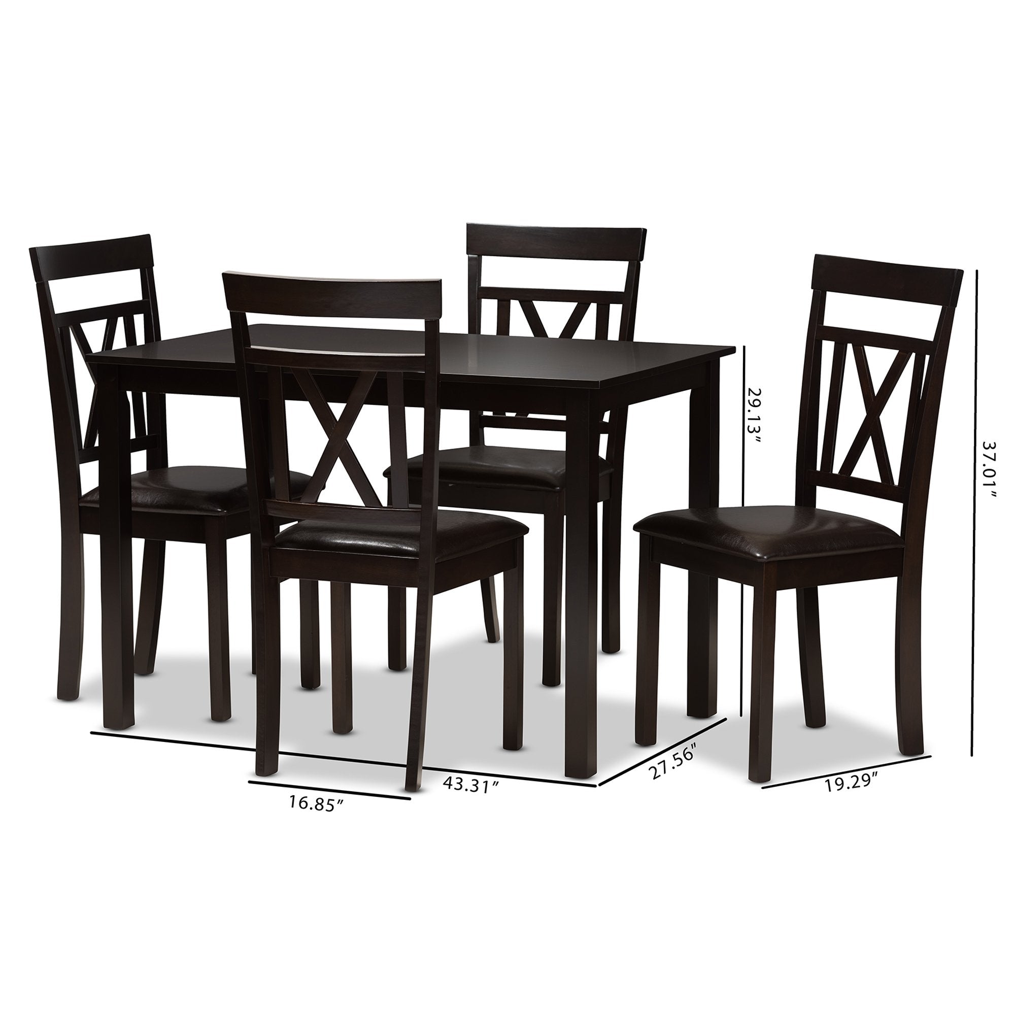 Baxton Studio Rosie Modern and Contemporary Dark Brown Faux Leather Upholstered 5-Piece Dining Set