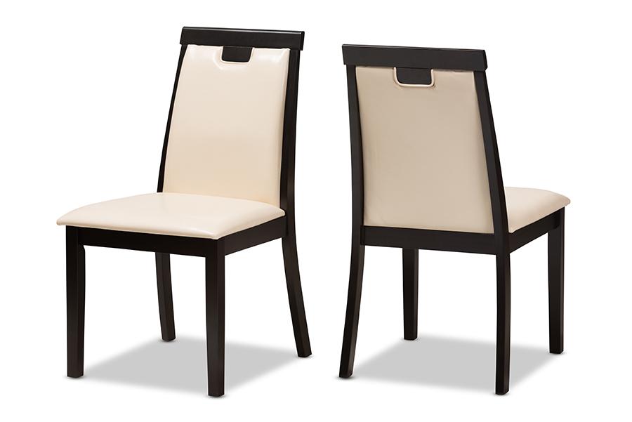 Baxton Studio Evelyn Modern and Contemporary Beige Faux Leather Upholstered and Dark Brown Finished Dining Chair (Set of 2)