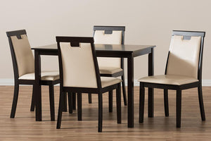 Baxton Studio Evelyn Modern and Contemporary Beige Faux Leather Upholstered and Dark Brown Finished 5-Piece Dining Set