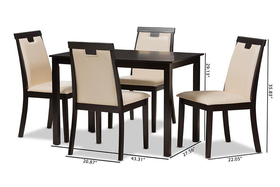 Baxton Studio Evelyn Modern and Contemporary Beige Faux Leather Upholstered and Dark Brown Finished 5-Piece Dining Set