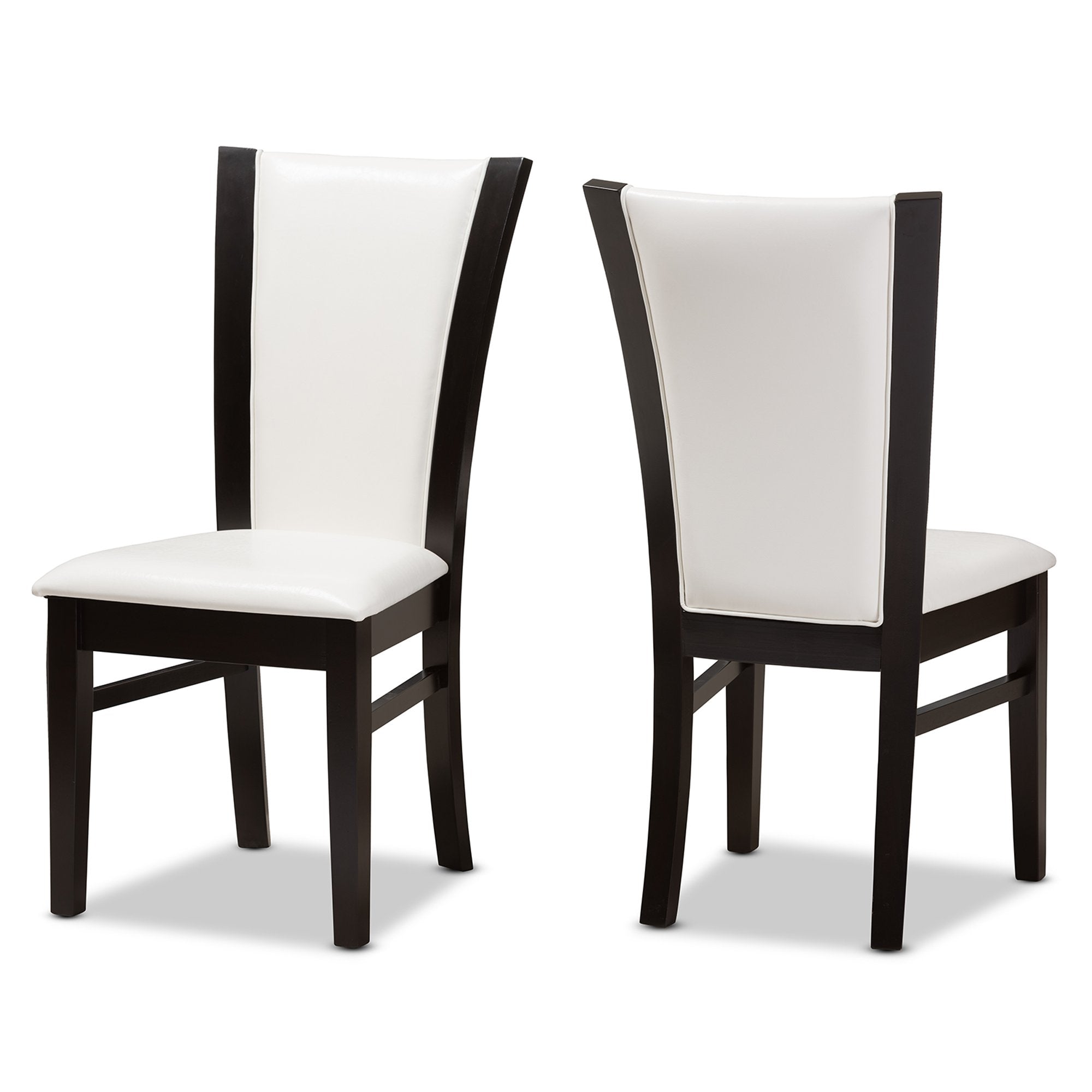 Baxton Studio Adley Modern and Contemporary Dark Brown Finished White Faux Leather Dining Chair (Set of 2)