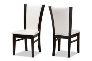 Baxton Studio Adley Modern and Contemporary Dark Brown Finished White Faux Leather Dining Chair (Set of 2)