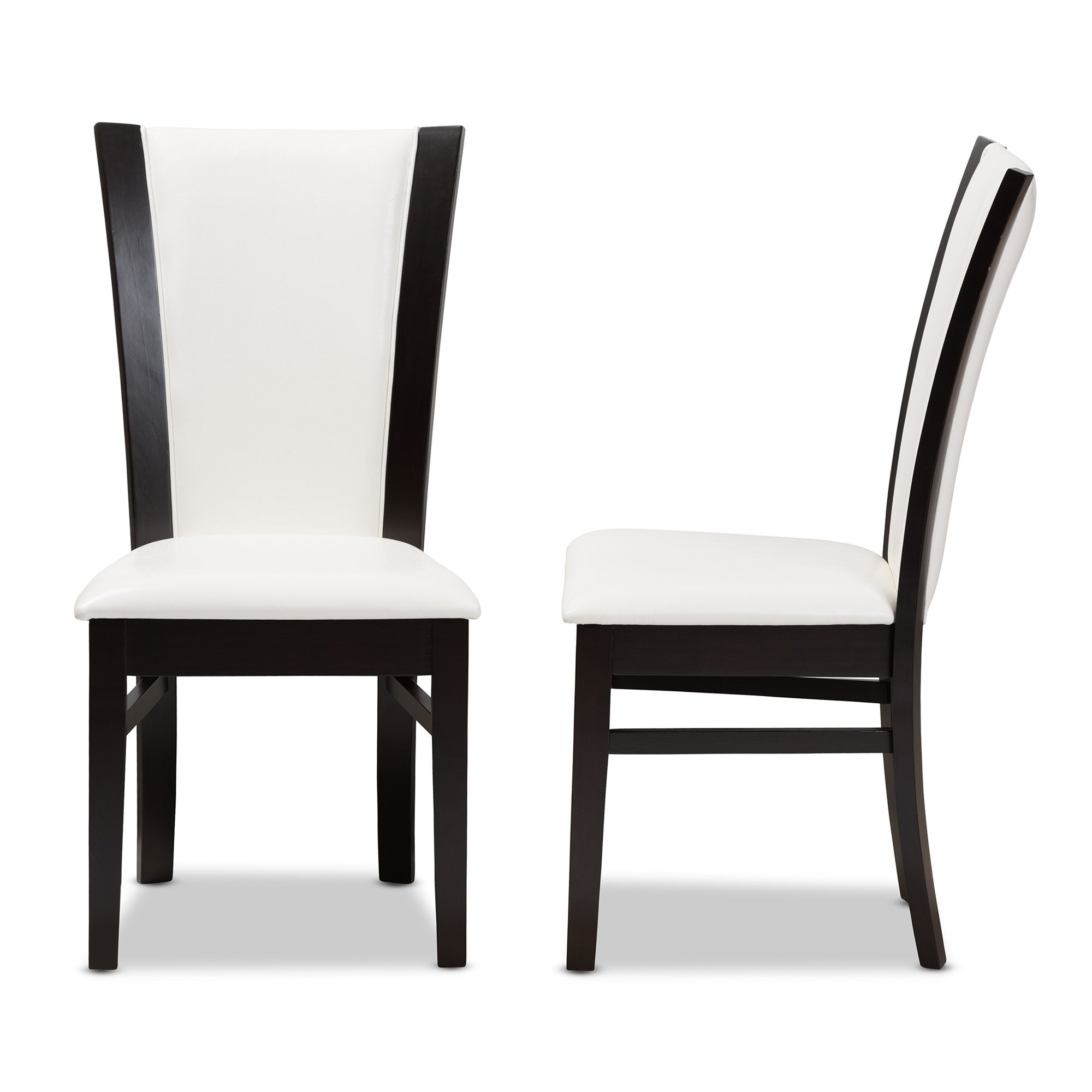 Baxton Studio Adley Modern and Contemporary Dark Brown Finished White Faux Leather Dining Chair (Set of 2)