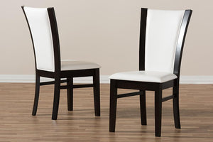 Baxton Studio Adley Modern and Contemporary Dark Brown Finished White Faux Leather Dining Chair (Set of 2)