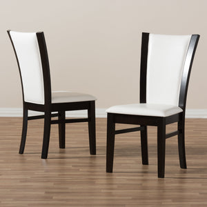 Baxton Studio Adley Modern and Contemporary Dark Brown Finished White Faux Leather Dining Chair (Set of 2)