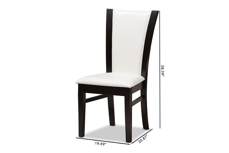 Baxton Studio Adley Modern and Contemporary Dark Brown Finished White Faux Leather Dining Chair (Set of 2)