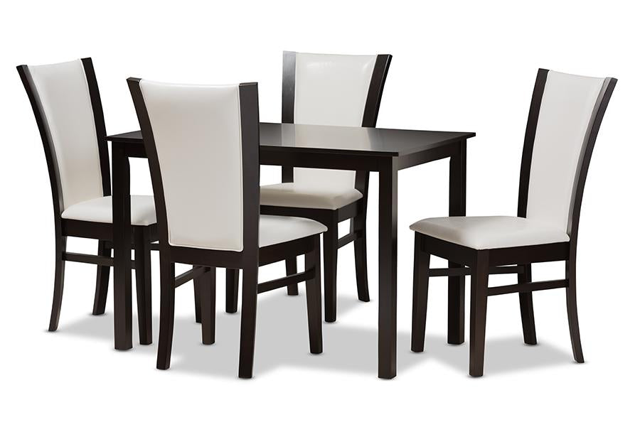 Baxton Studio Adley Modern and Contemporary 5-Piece Dark Brown Finished White Faux Leather Dining Set