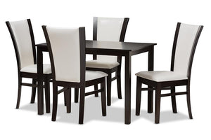 Baxton Studio Adley Modern and Contemporary 5-Piece Dark Brown Finished White Faux Leather Dining Set