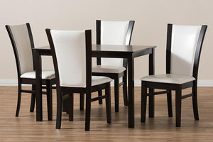 Baxton Studio Adley Modern and Contemporary 5-Piece Dark Brown Finished White Faux Leather Dining Set