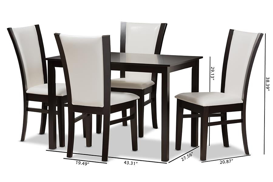 Baxton Studio Adley Modern and Contemporary 5-Piece Dark Brown Finished White Faux Leather Dining Set