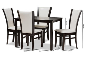 Baxton Studio Adley Modern and Contemporary 5-Piece Dark Brown Finished White Faux Leather Dining Set