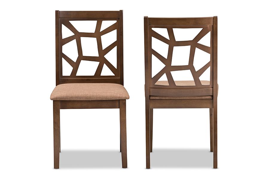 Baxton Studio Abilene Mid-Century Light Brown Fabric Upholstered and Walnut Brown Finished Dining Chair (Set of 2)