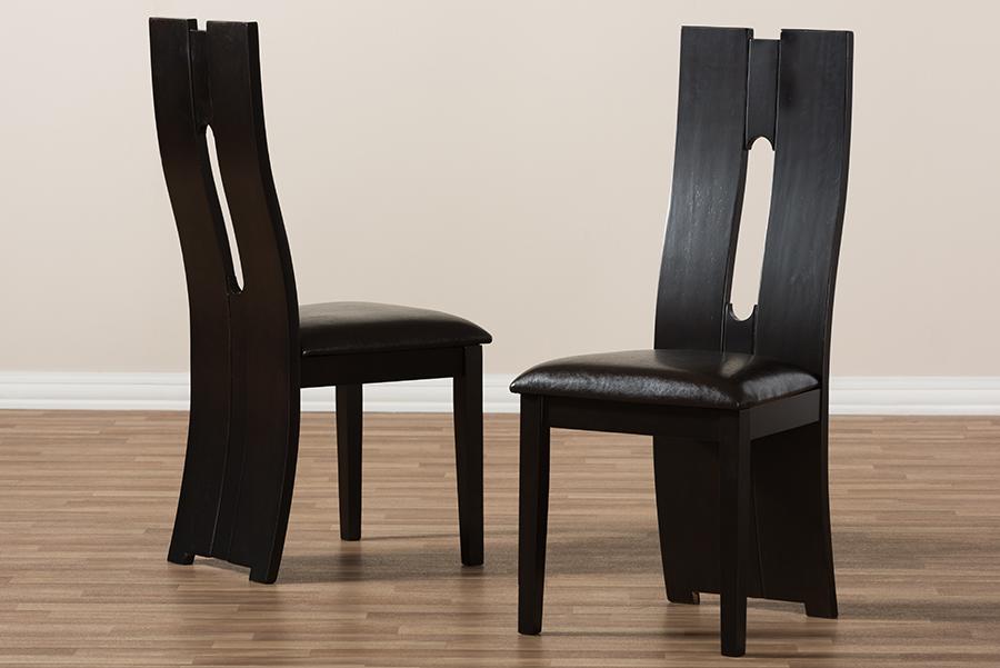 Baxton Studio Alani Modern and Contemporary Dark Brown Faux Leather Upholstered Dining Chair (Set of 2)