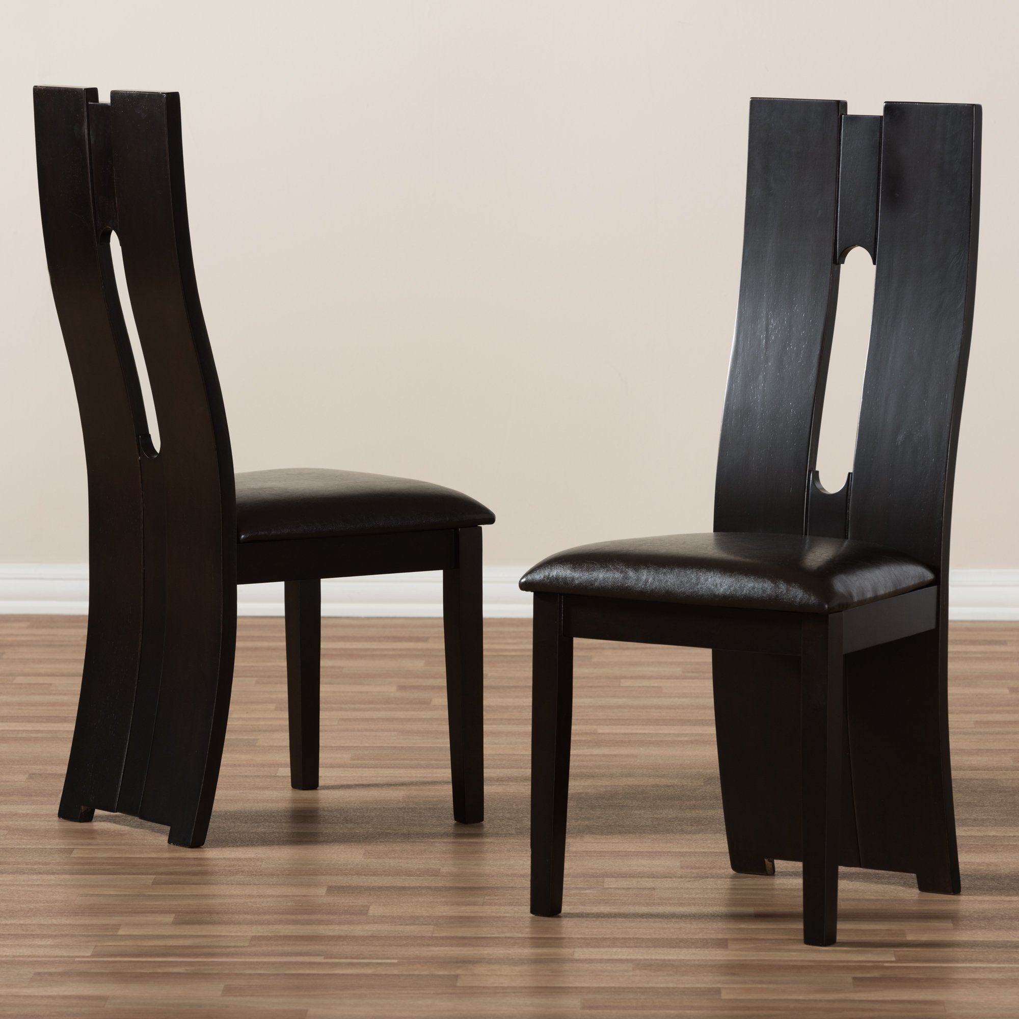 Baxton Studio Alani Modern and Contemporary Dark Brown Faux Leather Upholstered Dining Chair (Set of 2)