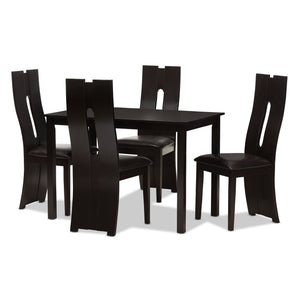 Baxton Studio Alani Modern and Contemporary Dark Brown Faux Leather Upholstered 5-Piece Dining Set