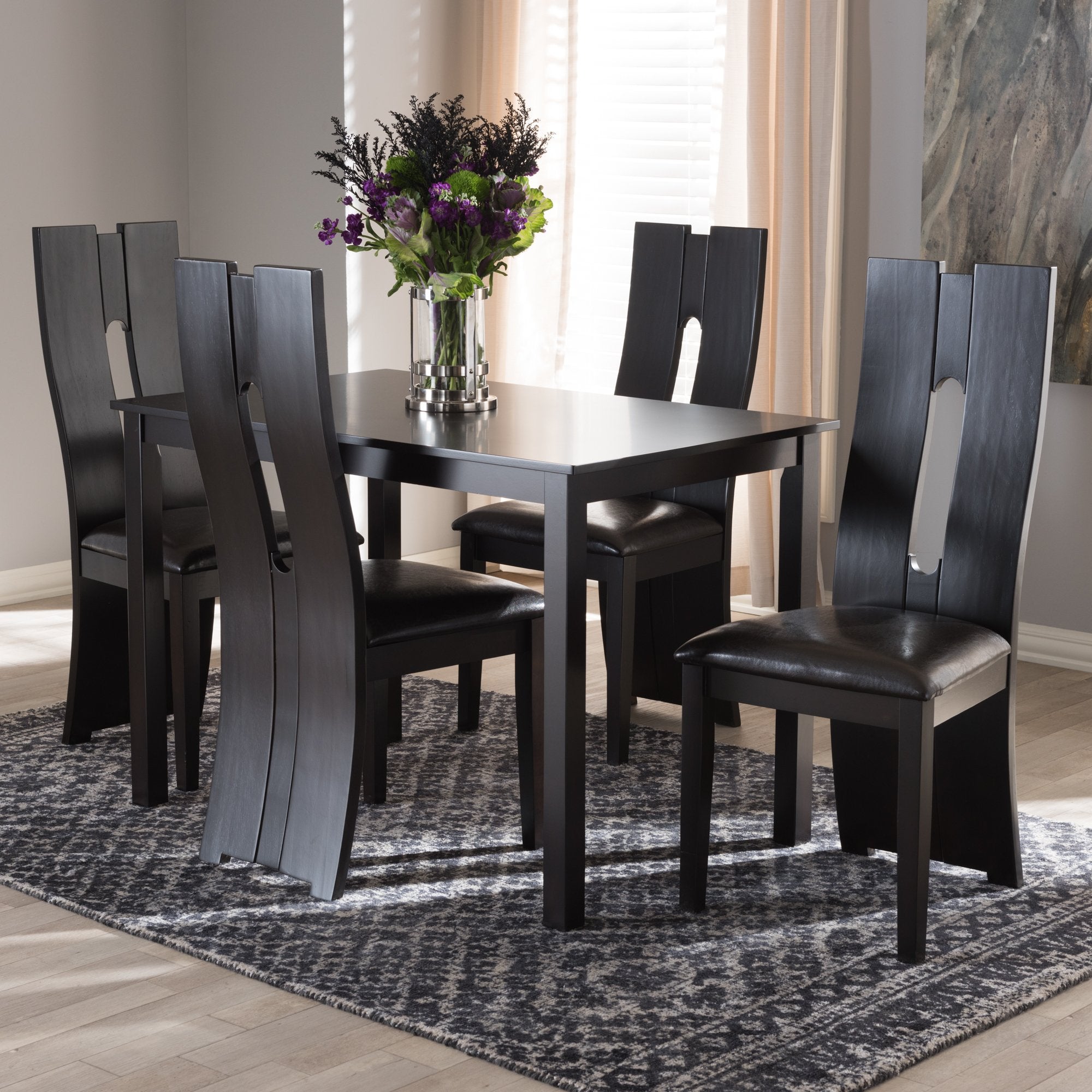 Baxton Studio Alani Modern and Contemporary Dark Brown Faux Leather Upholstered 5-Piece Dining Set