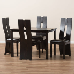 Baxton Studio Alani Modern and Contemporary Dark Brown Faux Leather Upholstered 5-Piece Dining Set