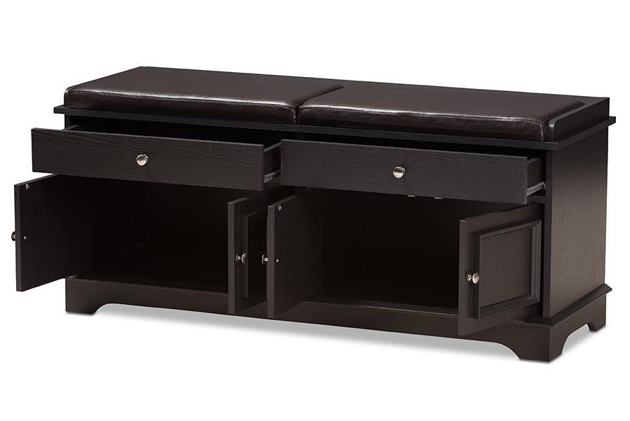 Baxton Studio Mason Modern and Contemporary Dark Brown Wood 2-Drawer Shoe Storage Bench