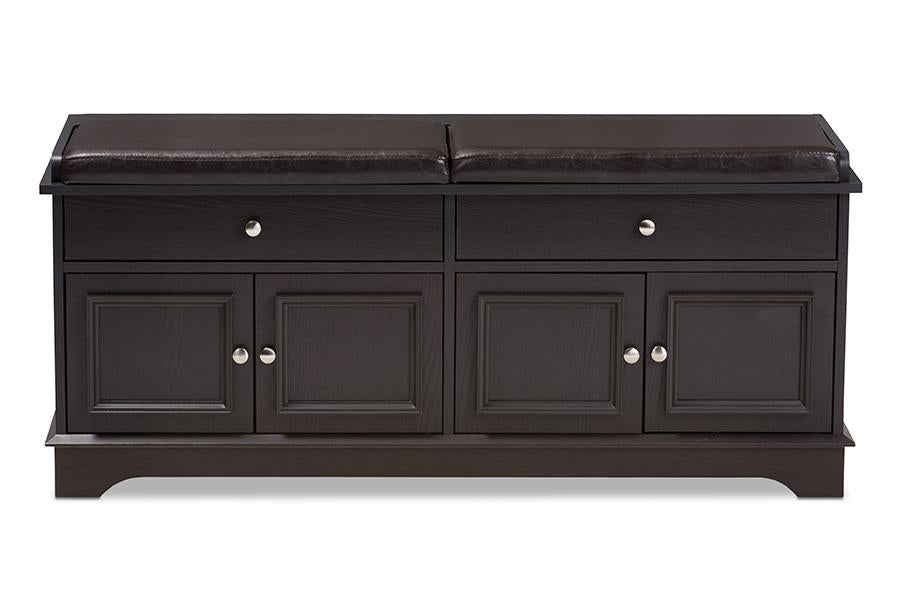 Baxton Studio Mason Modern and Contemporary Dark Brown Wood 2-Drawer Shoe Storage Bench