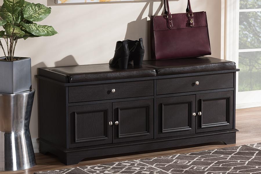 Baxton Studio Mason Modern and Contemporary Dark Brown Wood 2-Drawer Shoe Storage Bench