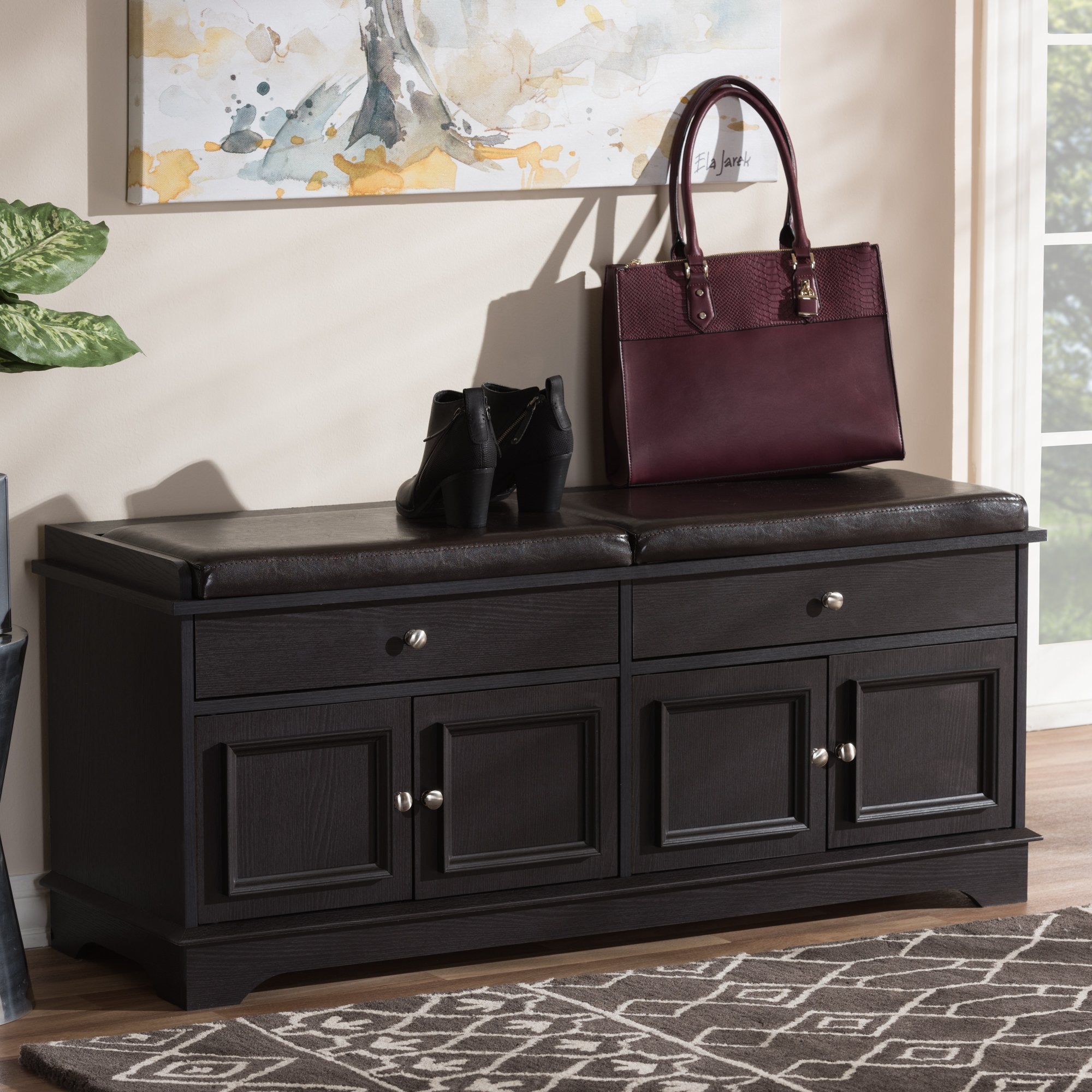 Baxton Studio Mason Modern and Contemporary Dark Brown Wood 2-Drawer Shoe Storage Bench