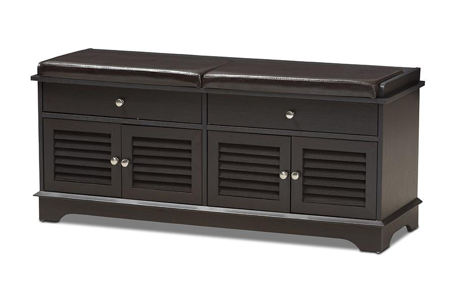 Baxton Studio Leo Modern and Contemporary Dark Brown Wood 2-Drawer Shoe Storage Bench