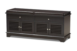 Baxton Studio Leo Modern and Contemporary Dark Brown Wood 2-Drawer Shoe Storage Bench