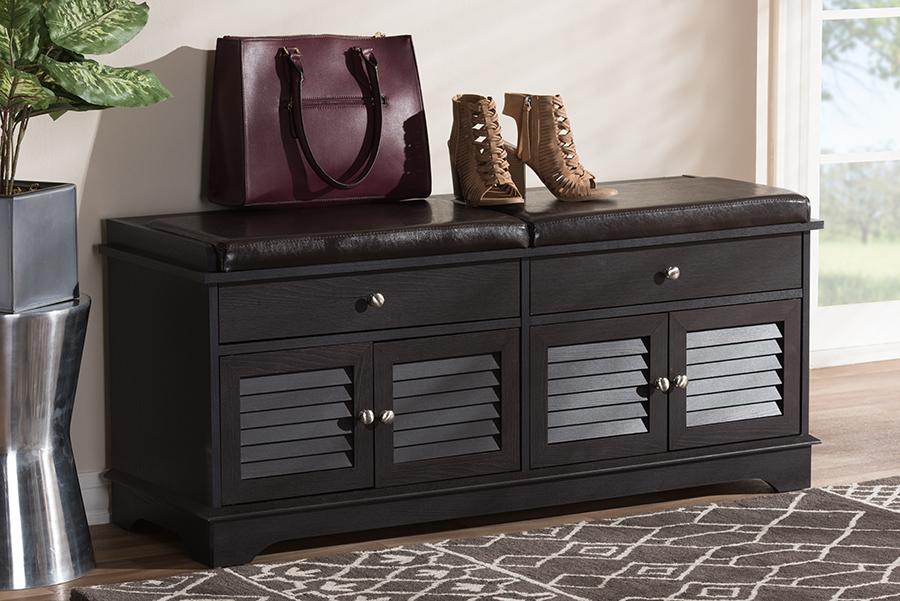 Baxton Studio Leo Modern and Contemporary Dark Brown Wood 2-Drawer Shoe Storage Bench