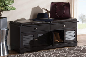 Baxton Studio Leo Modern and Contemporary Dark Brown Wood 2-Drawer Shoe Storage Bench