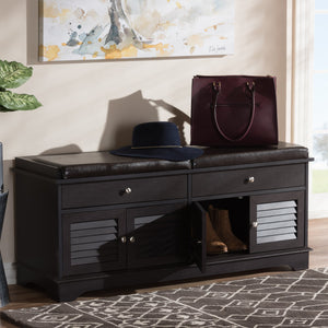 Baxton Studio Leo Modern and Contemporary Dark Brown Wood 2-Drawer Shoe Storage Bench