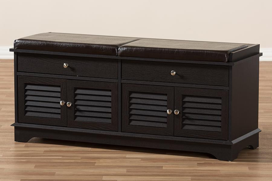 Baxton Studio Leo Modern and Contemporary Dark Brown Wood 2-Drawer Shoe Storage Bench