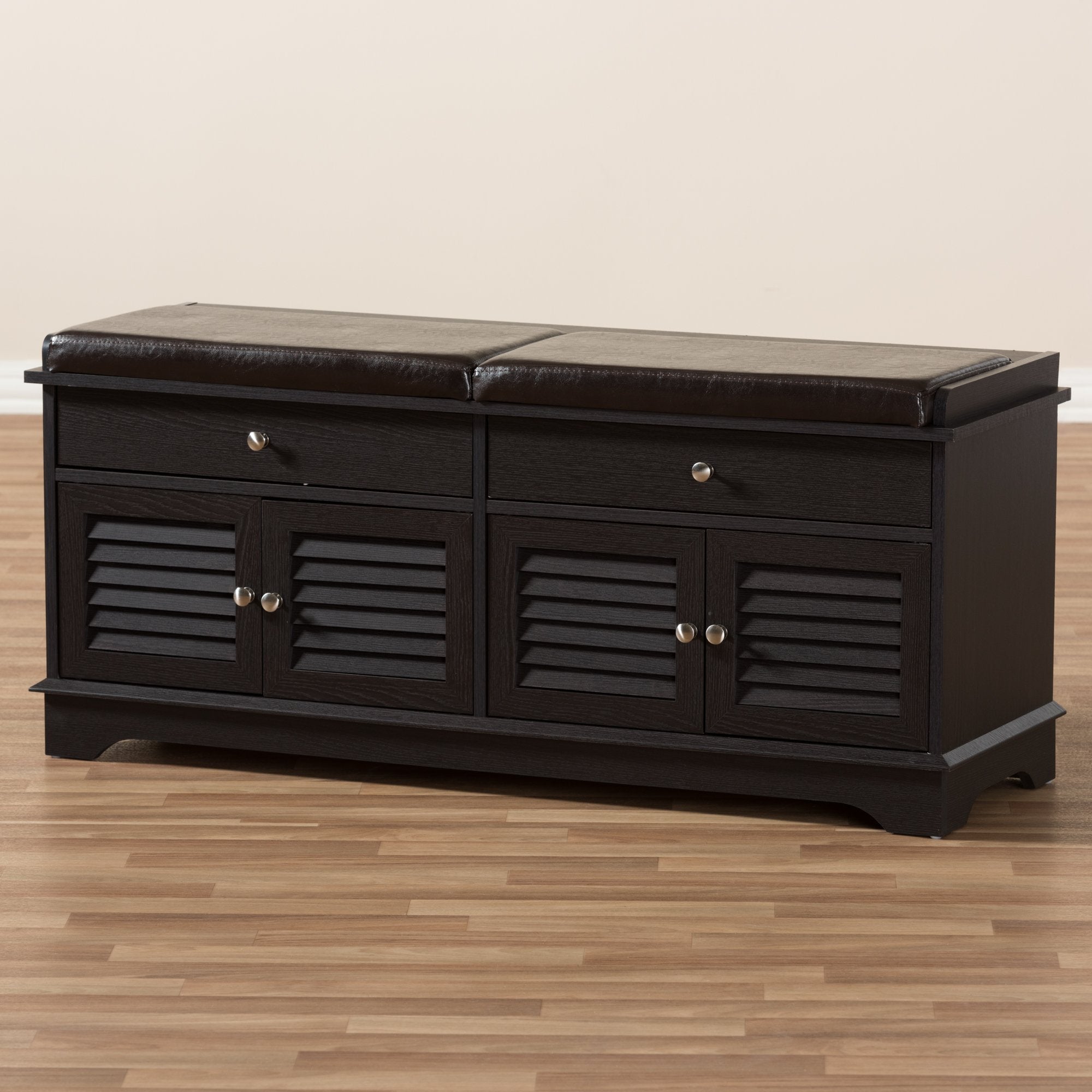 Baxton Studio Leo Modern and Contemporary Dark Brown Wood 2-Drawer Shoe Storage Bench