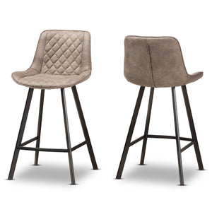 Baxton Studio Pickford Mid-Century Modern Light Brown Fabric Upholstered Counter Stool (Set of 2)