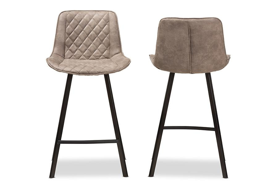 Baxton Studio Pickford Mid-Century Modern Light Brown Fabric Upholstered Counter Stool (Set of 2)