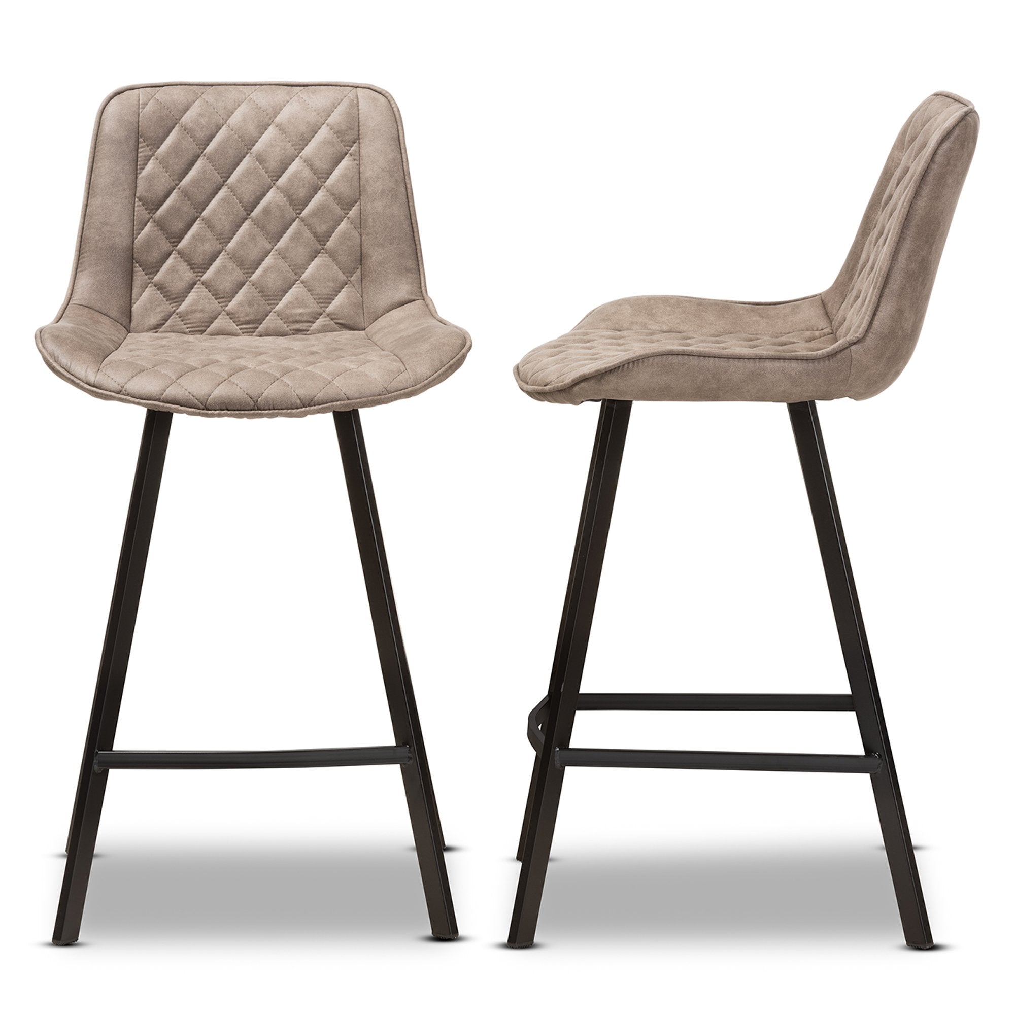 Baxton Studio Pickford Mid-Century Modern Light Brown Fabric Upholstered Counter Stool (Set of 2)