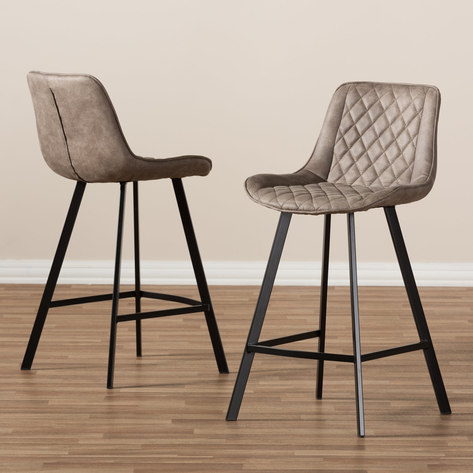 Baxton Studio Pickford Mid-Century Modern Light Brown Fabric Upholstered Counter Stool (Set of 2)