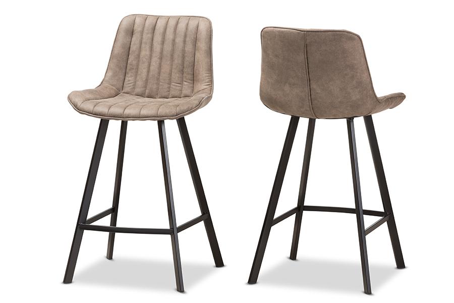 Baxton Studio Leighton Mid-Century Modern Light Brown Fabric Upholstered Counter Stool (Set of 2)