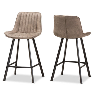 Baxton Studio Leighton Mid-Century Modern Light Brown Fabric Upholstered Counter Stool (Set of 2)