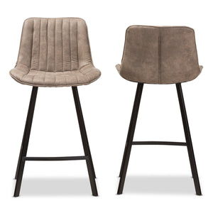 Baxton Studio Leighton Mid-Century Modern Light Brown Fabric Upholstered Counter Stool (Set of 2)