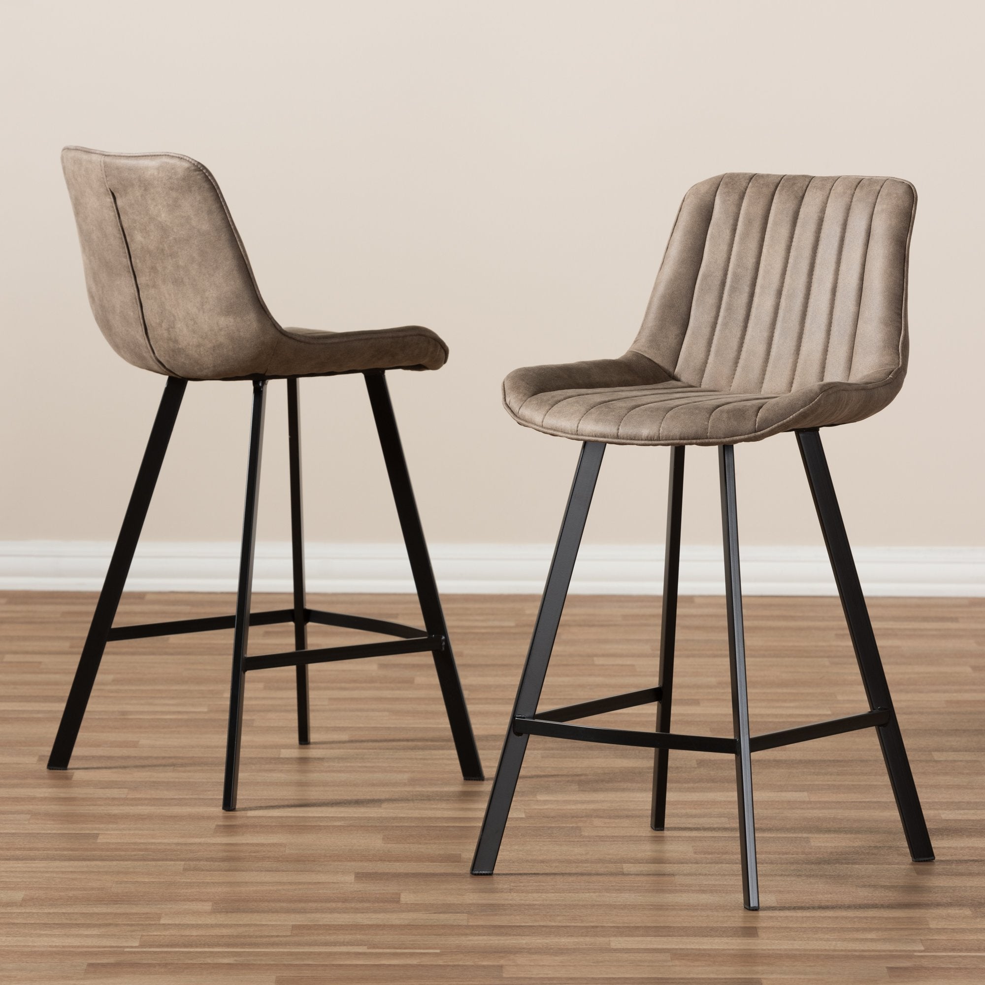 Baxton Studio Leighton Mid-Century Modern Light Brown Fabric Upholstered Counter Stool (Set of 2)