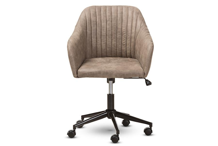 Baxton Studio Maida Mid-Century Modern Light Brown Fabric Upholstered Office Chair