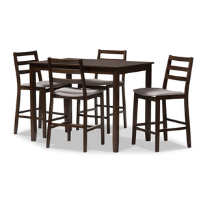 Baxton Studio Nadine Modern and Contemporary Walnut-Finished Light Grey Fabric Upholstered 5-Piece Pub Set